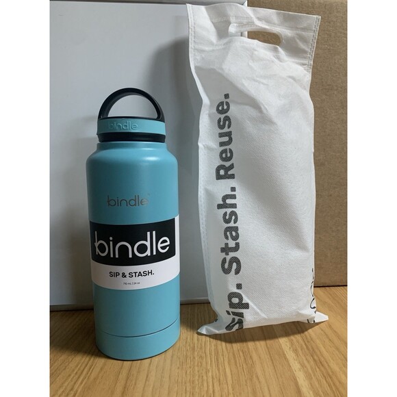Bindle Sip & Stash Water Bottle 24oz Bottom Storage Vacuum Insulated Light Blue - Picture 1 of 8